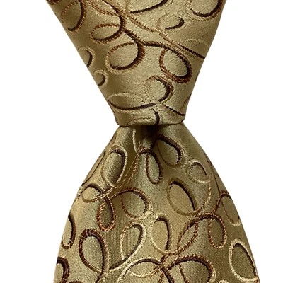 Corbata de seda ROBERTO VILLINI Couture SEVENFOLD diseñador geométrica dorada/marrón usada en excelente estado Foto 1 de 4