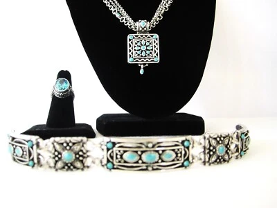 Juego de pulsera y triple collar Brighton Carnaval plata y esmalte turquesa Foto 1 de 4