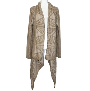 Women’s Anthropologie Moth Cardigan Geometric Print Waterfall Draped Tan Size L - Picture 1 of 9