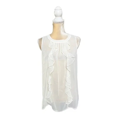 Duro Olowu Chiffon Ruffle Top Size M Medium White Tank Blouse - Image 1 of 4