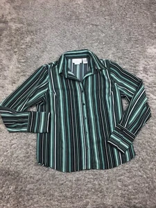 Worthington Button Up Shirt Womens Size Medium Petite Blue Teal Long Sleeve - Picture 1 of 11