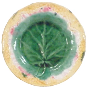 Foglia Etrusca Maiolica Su Piatto Ceramica Verde Giallo Rosa Antica - Foto 1 di 5