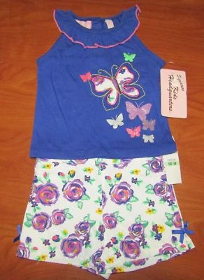 NUEVO CONJUNTO DE 2 PIEZAS CAMISA MARIPOSA Y SHORTS FLORALES NIÑOS CUARTEL GENERAL NIÑAS 18M 24M Foto 1 de 3