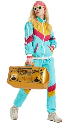 Chándal retro años 80 para hombre/mujer cortavientos, conjunto de disfraces conjunto años 80/90 (XL) Foto 1 de 4