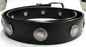 1-1/2 Zoll schwarzer Vollnarbenledergürtel Indianerkopf hochwertiger Handmade in USA - Bild 1 von 6