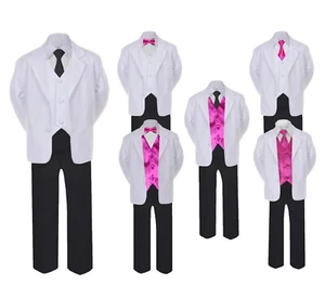 Formal Black White Suit Set Fuchsia Bow Tie Neck Tie Vest Boy Baby Toddler Teen - Picture 1 of 9