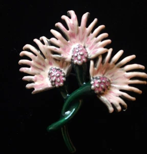 Lisner autentica grande rara tripla spilla fiore smalto rosa rara - Foto 1 di 3