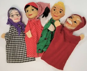 Vintage Hand Puppets Paper Mache Handmade Little Red Riding Hood Set of 4 Unique - Picture 1 of 12