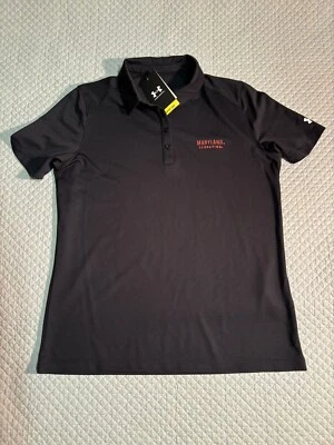 NWT Under Armour Womens M Maryland Terrapins Polo Golf  dri fit shirt LOGO Black - Image 1 of 3