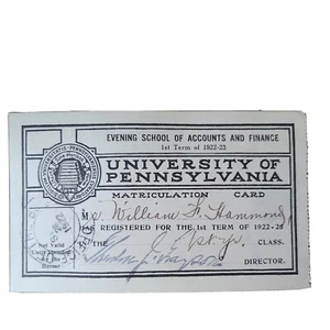 1922 University of Pennsylvania Ivy League Matriculation Card ~ 100 Years Old - Picture 1 of 3