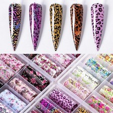 Star Art Transfer Paper Leopard Print Nail Stickers Snowflakes Laser Candy Rose