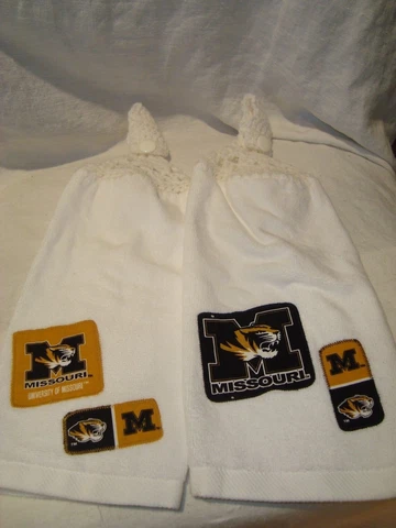 Missouri Tigers Set of 2 Crochet Handmade Kitchen Hand Fridge Golf Bar Towels Cover
