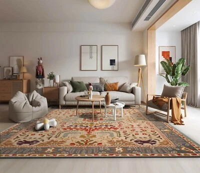 Multi Sizes Handmade Wool Arts & Craft Transitional Oriental Area Rug Beige - Image 1 of 4