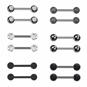 12pcs 14G Nipple Rings Surgical Steel Tongue Ring Barbell Nipplerings Piercing - Picture 1 of 27
