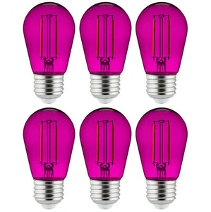 6PK LED Filament S14 Sign 2-Watt Transparent Dimmable Light Bulb Purple - Picture 1 of 1