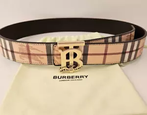 Burberry Leather Belt Mens Size EU 90 US 32-34 Gold Buckle Brown Leather - Picture 1 of 4