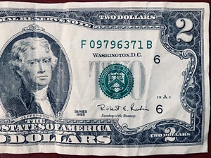 1995  $2 Two Dollar Federal Reserve Note Atlanta FRB FW Print F09796371B - Picture 1 of 3