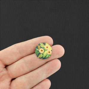 4 Yellow Floral Gold Tone Shimmer Enamel Charms - E187 - Picture 1 of 2
