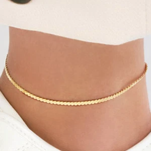 14K Real Gold 2mm Solid Serpentine Ankle Bracelet 10" - Picture 1 of 7