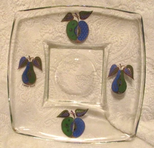 Vintage~MCM~Georges Briard Apples & Pears~Barware~Square Glass Plate~1950's - Picture 1 of 12