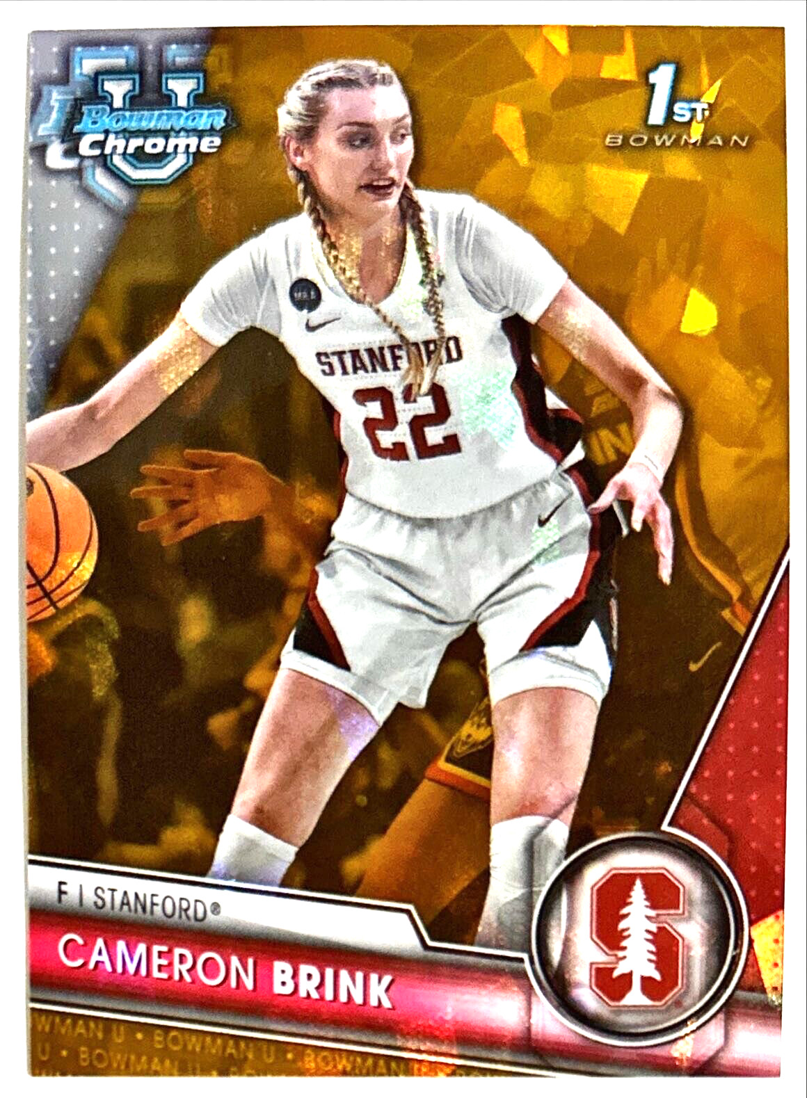 2023-24 Bowman Chrome U Sapphire Cameron Brink Gold 1st 22/50 Stanford Jersey #!