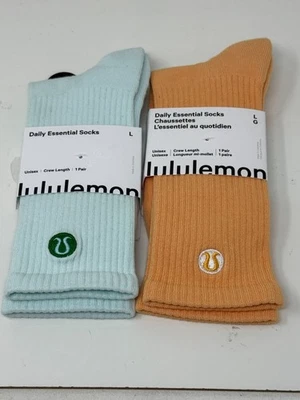 Calcetín Lululemon Daily Essential Talla L Mujer 9.5-12 Hombre 8-10.5 Crew Como Nuevo Mango Foto 1 de 4