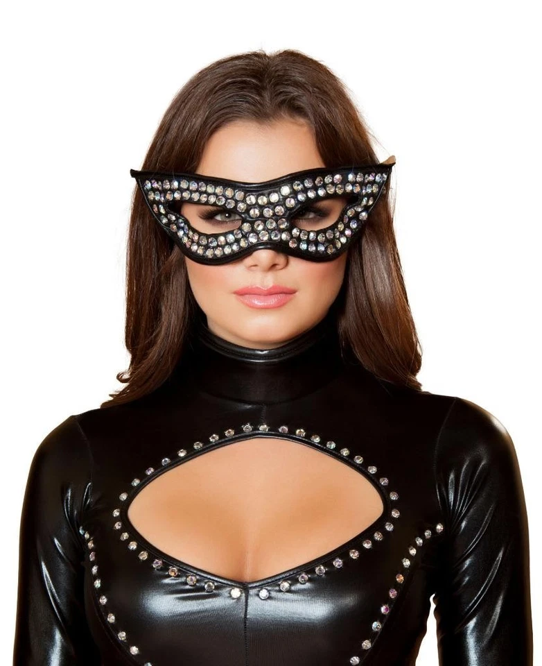 sexy ROMA rhinestones STUDDED cat woman EYE mask KITTY kitten MASQUERADE ball - Image 1 of 1