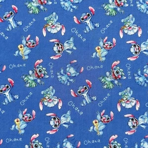 Lilo & Stitch Ohana Hawaiian Character Fabric Polycotton Fat Quarter Craft - Picture 1 of 3