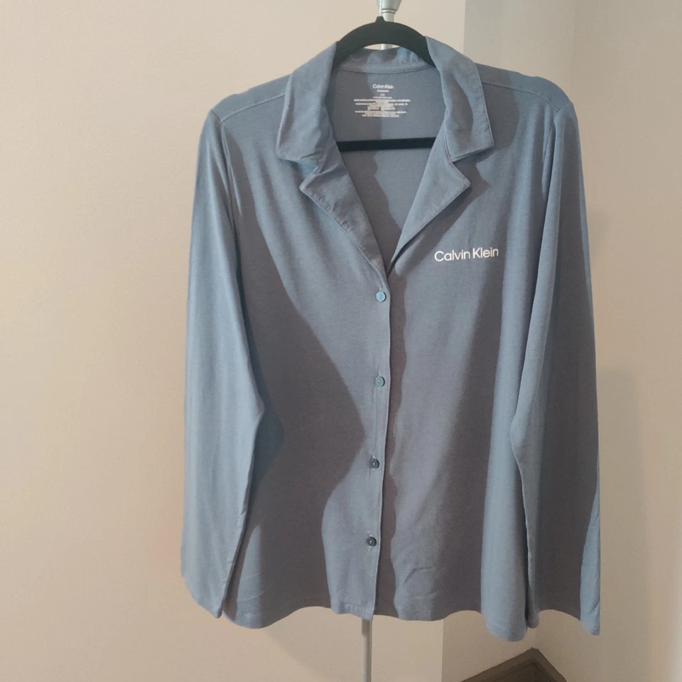 Calvin Klein Ropa de Dormir Top Pijama Camisa para Dormir Mujer Manga Larga Logo Gris Talla Lg Foto 1 de 4