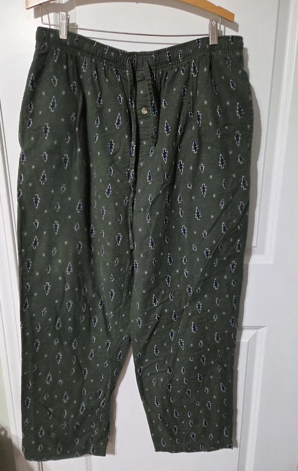 Cherokee Men's Lounge Pants Green Flannel Trees Size L Pockets Elastic Waist - Image 1 of 4