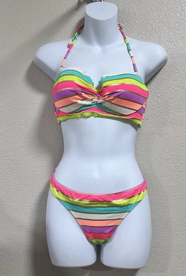 Conjunto de biquíni VICTORIA'S SECRET 2 peças 34B/L almofadas removíveis com babado multicoloridas - Imagem 1 de 4