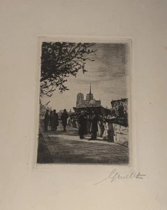 Ancienne incisione firmata Georges Gremillet scène de Paris, FIRMATA!! - Foto 1 di 6