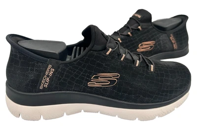 Zapatos de noche Skechers para mujer sin cordones Summits elegantes negros/rosa dorados talla: 9 92OP Foto 1 de 4