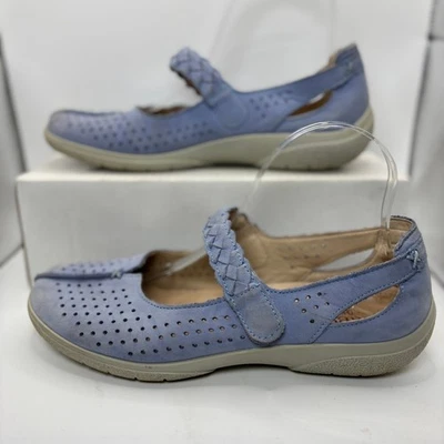 Hotter Quake Women's Leather Mary Jane Flats Blue Perforated Comfort Shoes 9 - Image 1 of 4