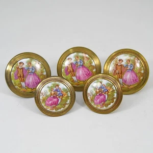 5 Antique VTG Fragonard Limoges Victorian Porcelain Brass Drawer Pulls 2 Sizes - Picture 1 of 8