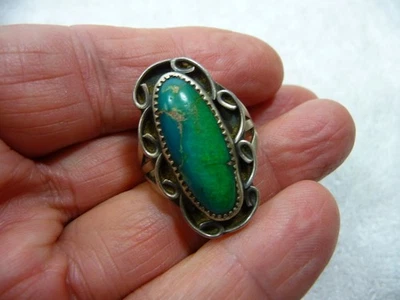 Indianer Ring Sterlingsilber zweifarbig grün Türkis 8 Handarbeit ALT - Bild 1 von 4