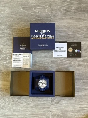 Palomitas de maíz Omega X Swatch Snoopy fase lunar fase terrestre brillo lunar dorado 100 % auténticas Foto 1 de 4