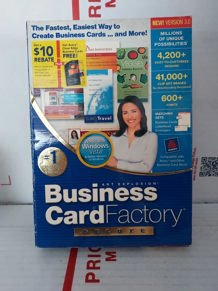 New BUSINESS CARD FACTORY DELUXE VERSION 3.0 WINDOWS XP 1998 SOFTWARE - #162f - Image 1 of 2