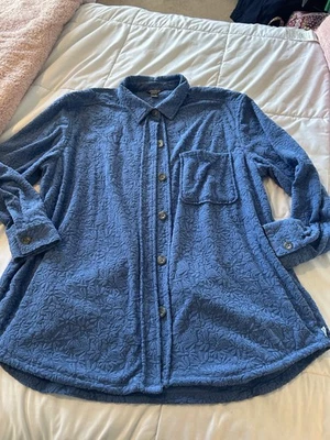 Usada en Excelente Condición Eddie Bauer Azul Floral Polar Camisa Top Chaqueta Cazadora XL Foto 1 de 4