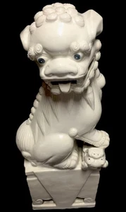 White Porcelain Chinese Mother Foo Dog Symbolizing Protection 10” - Picture 1 of 15