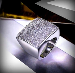 18k White Gold Plated Big Square Ring made w Swarovski Crystal Stone Gorgeous - Picture 1 of 20