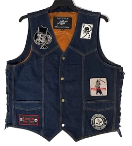 Denim Biker Motorcycle Vest Skull Patches Duel Sided Size XXL - Picture 1 of 11