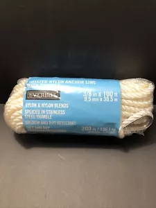 Everbilt Twist Rope Nylon Linea di Ancoraggio Ditale 3/8 in x 100 ft 300 Lb Limite di Carico - Foto 1 di 8