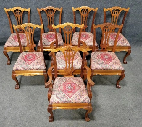Set of 8 Chippendale Style Dining Chairs Claw & Ball Feet Cover