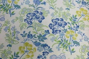 THIBAUT CURTAIN FABRIC DESIGN Spring Garden 2 METRES BLUE WHITE LINEN BLEND - Picture 1 of 8