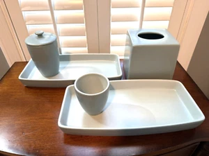 Restoration Hardware Bath Vanity Set Trays Cup Lidded Jar Tissue Box Cover Blue - Picture 1 of 13