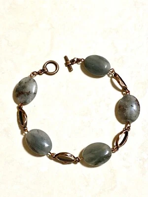 Gray Green Rutilated Quartz Bracelet, Genuine Gemstone + Copper Chain - Image 1 of 4