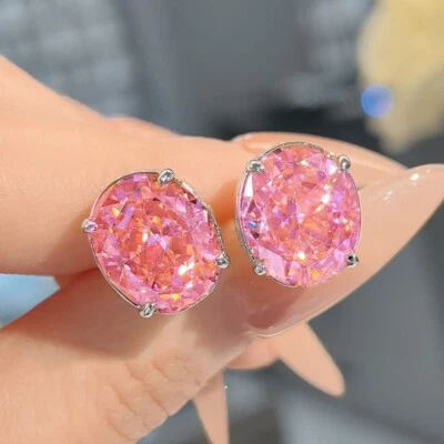 Wedding Party Jewelry Ice Flower Cut Pink Topaz Gems Charm Girls Stud Earring - Image 1 of 4