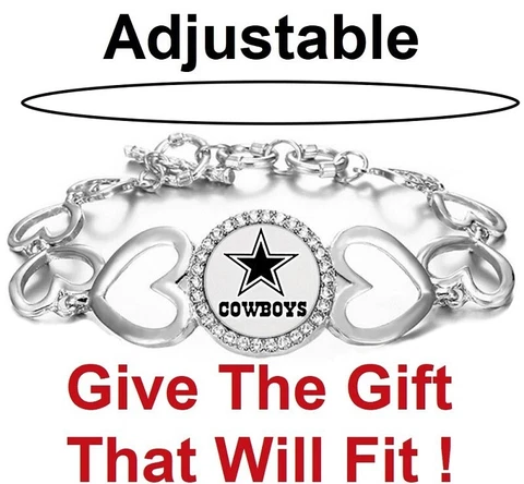 Dallas Cowboys Womens Silver Heart Link Adjust. Bracelet Gift w Gift Pkg D27 Cover