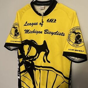 LOUIS GARNEAU Cycling Jersey Mens XL Yellow 3/4 Zip,League Of Michigan Cyclists